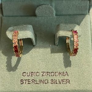 Rachel Zoe Sterling Silver Pink Ombre CZ stones Huggie Hoop Earrings